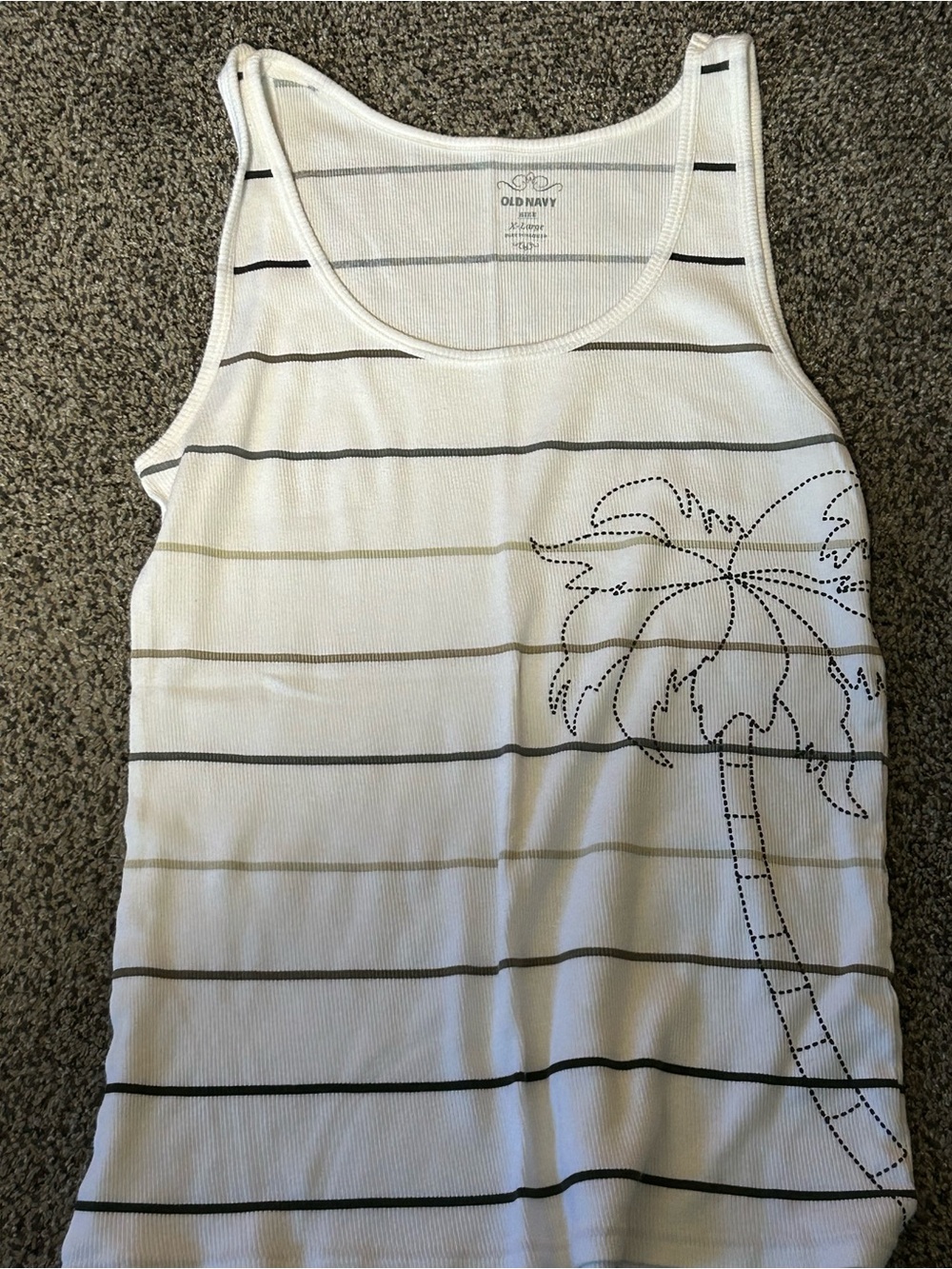 Old Navy White Tank Top with Black Stripes and Palm Dot Graphic